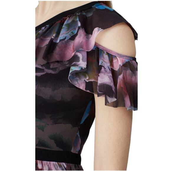 Fuzzi Purple Floral One Shoulder Tulle Gown Size M - Picture 3 of 9